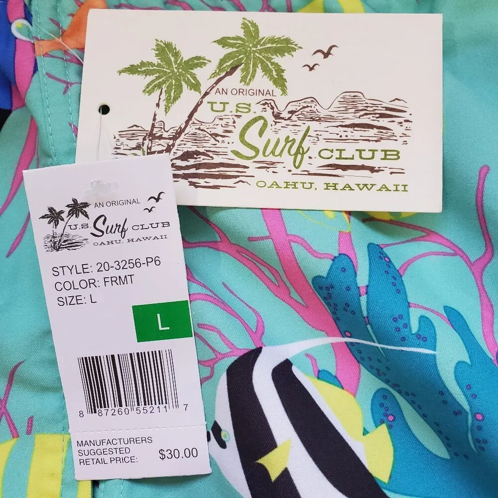 U.S. Surf Club Men's Fish Print Swim Trunks Size L